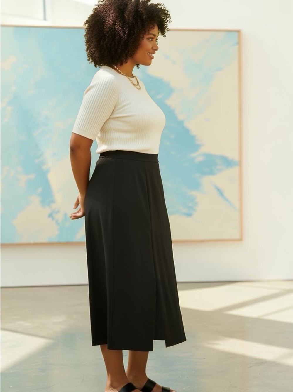 East 5th Classic Black Maxi Skirt with Front Slit - Size 16